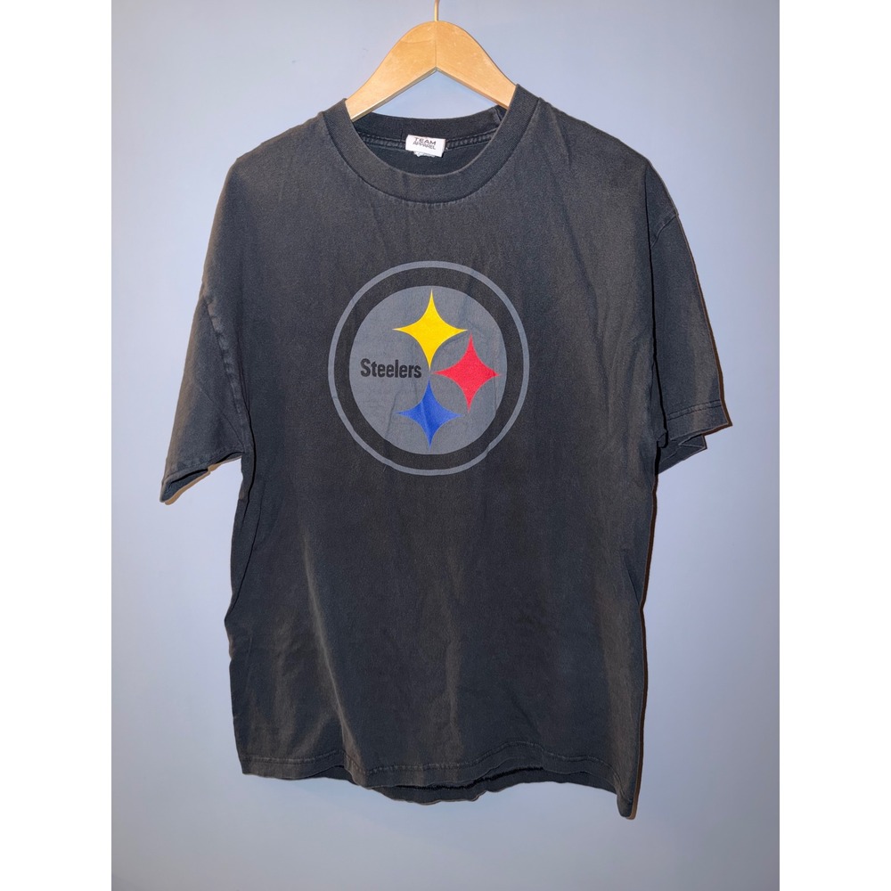 NFL Team Apparel Pittsburgh Steelers Graphic T Shirt Black Mens Large L Vintage